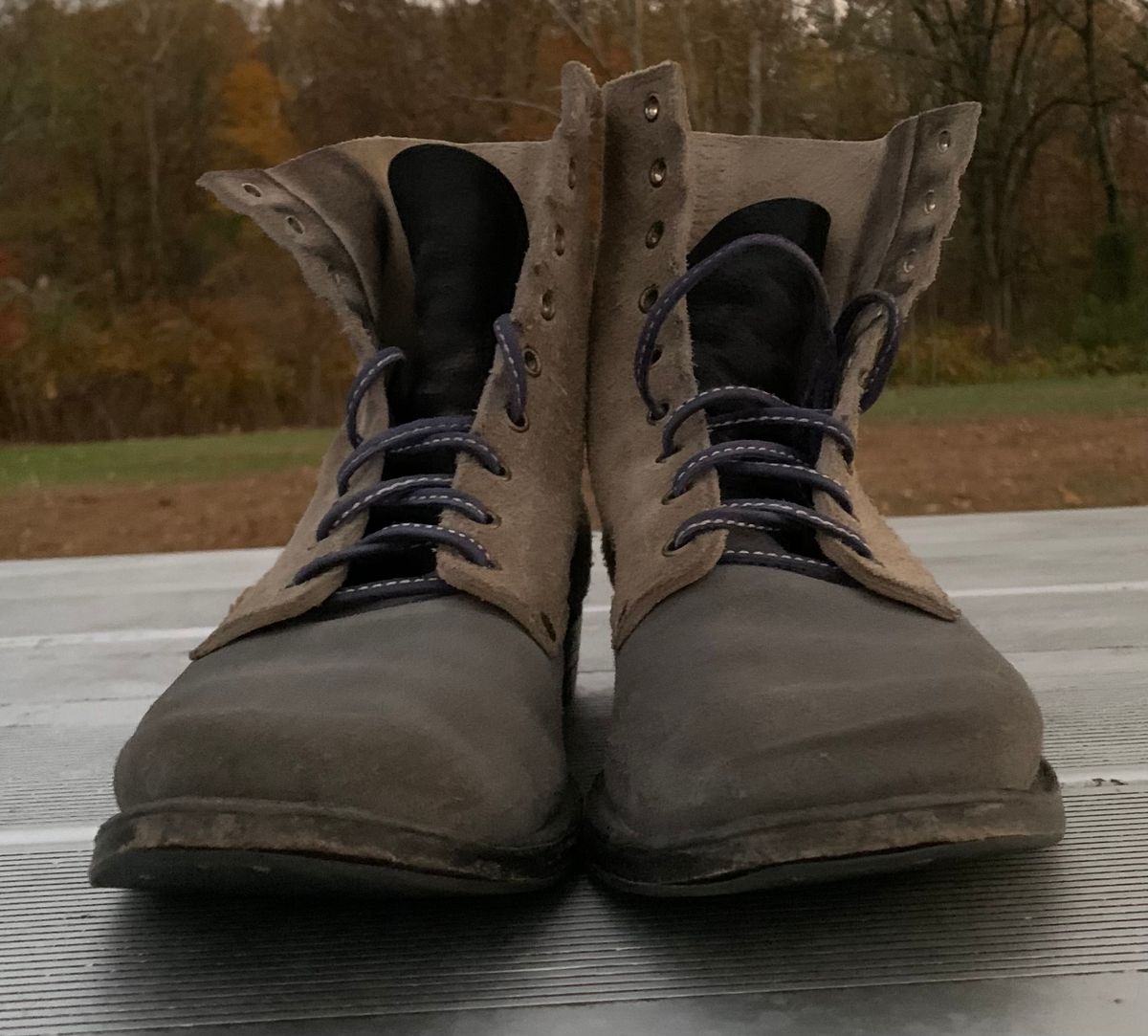 Photo by Emily on November 5, 2025 of the NF Bootmaker Belmont Boot in C.F. Stead Milkshake Desert Oasis Suede & C.F. Stead Flint Kudu & Horween Washed Black Chromexcel & C.F. Stead Storm Suede.