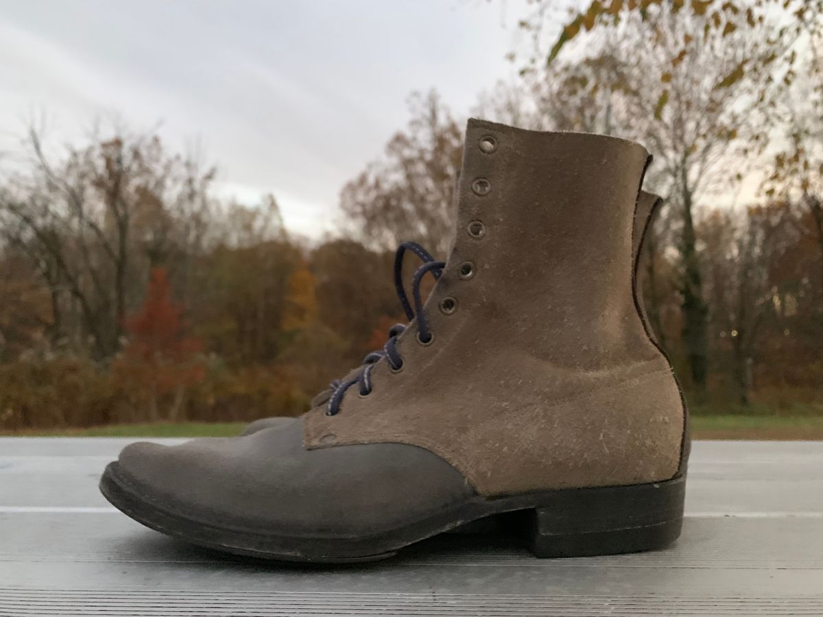 Photo by Emily on November 5, 2025 of the NF Bootmaker Belmont Boot in C.F. Stead Milkshake Desert Oasis Suede & C.F. Stead Flint Kudu & Horween Washed Black Chromexcel & C.F. Stead Storm Suede.