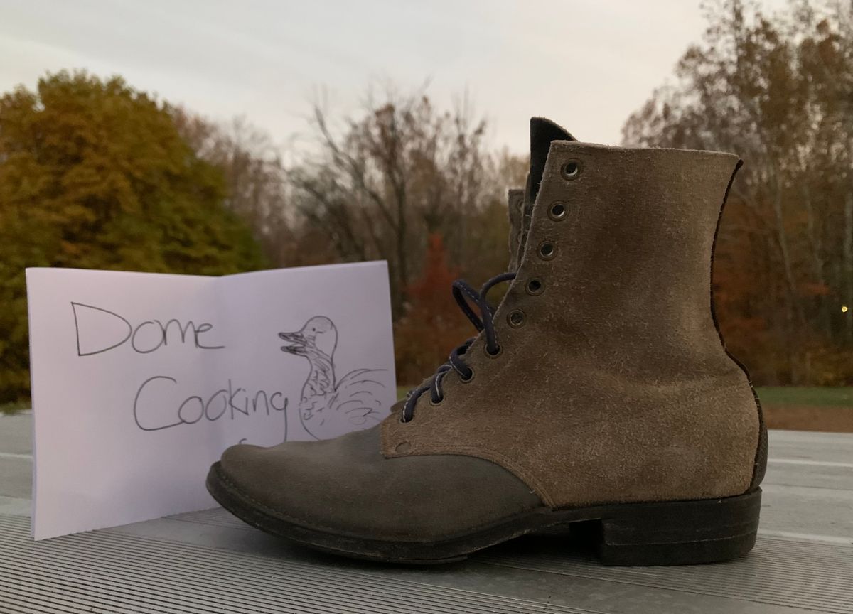 Photo by Emily on November 5, 2025 of the NF Bootmaker Belmont Boot in C.F. Stead Milkshake Desert Oasis Suede & C.F. Stead Flint Kudu & Horween Washed Black Chromexcel & C.F. Stead Storm Suede.