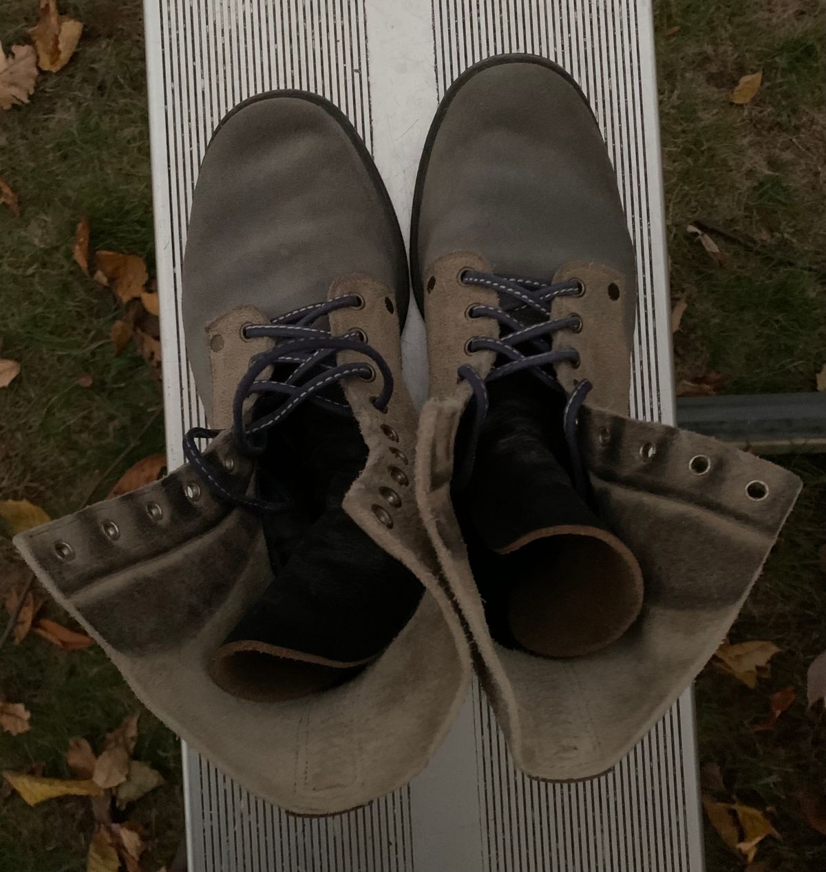 Photo by Emily on November 5, 2025 of the NF Bootmaker Belmont Boot in C.F. Stead Milkshake Desert Oasis Suede & C.F. Stead Flint Kudu & Horween Washed Black Chromexcel & C.F. Stead Storm Suede.