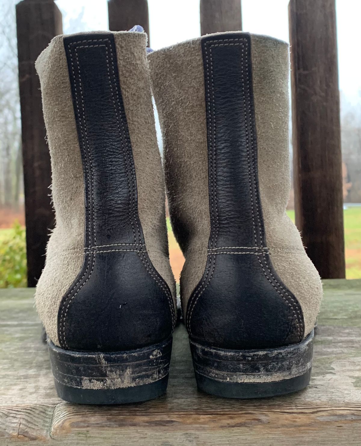 Photo by Emily on December 2, 2025 of the NF Bootmaker Belmont Boot in C.F. Stead Milkshake Desert Oasis Suede & C.F. Stead Flint Kudu & Horween Washed Black Chromexcel & C.F. Stead Storm Suede.