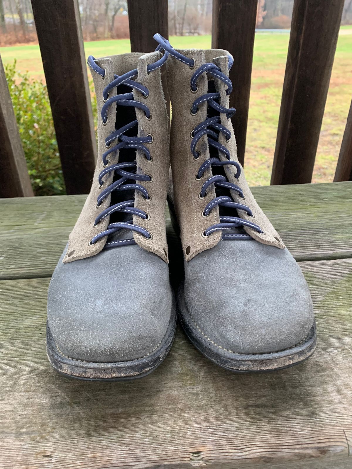 Photo by Emily on December 2, 2025 of the NF Bootmaker Belmont Boot in C.F. Stead Milkshake Desert Oasis Suede & C.F. Stead Flint Kudu & Horween Washed Black Chromexcel & C.F. Stead Storm Suede.