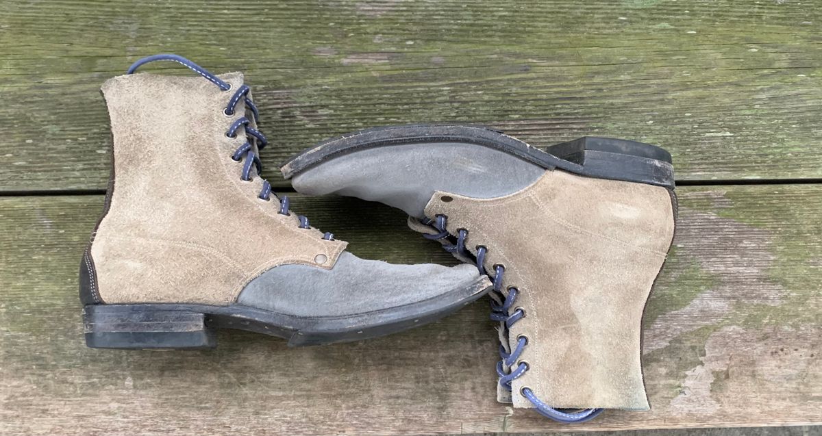 Photo by Emily on December 2, 2025 of the NF Bootmaker Belmont Boot in C.F. Stead Milkshake Desert Oasis Suede & C.F. Stead Flint Kudu & Horween Washed Black Chromexcel & C.F. Stead Storm Suede.