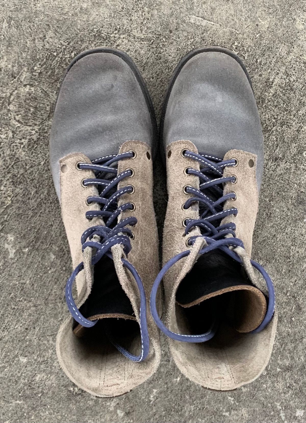 Photo by Emily on December 2, 2025 of the NF Bootmaker Belmont Boot in C.F. Stead Milkshake Desert Oasis Suede & C.F. Stead Flint Kudu & Horween Washed Black Chromexcel & C.F. Stead Storm Suede.