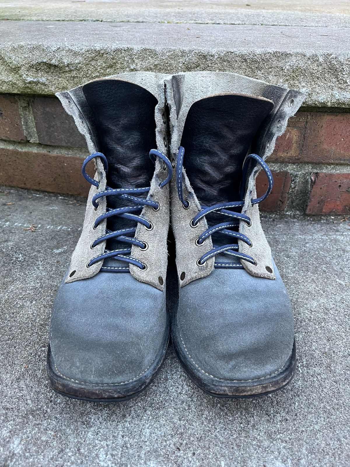 Photo by Emily on December 31, 2025 of the NF Bootmaker Belmont Boot in C.F. Stead Milkshake Desert Oasis Suede & C.F. Stead Flint Kudu & Horween Washed Black Chromexcel & C.F. Stead Storm Suede.