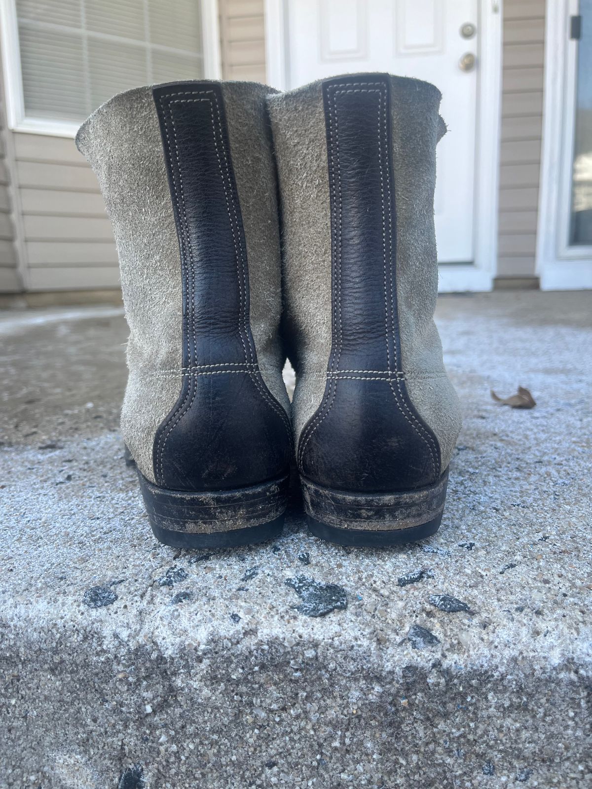 Photo by Emily on February 1, 2026 of the NF Bootmaker Belmont Boot in C.F. Stead Milkshake Desert Oasis Suede & C.F. Stead Flint Kudu & Horween Washed Black Chromexcel & C.F. Stead Storm Suede.