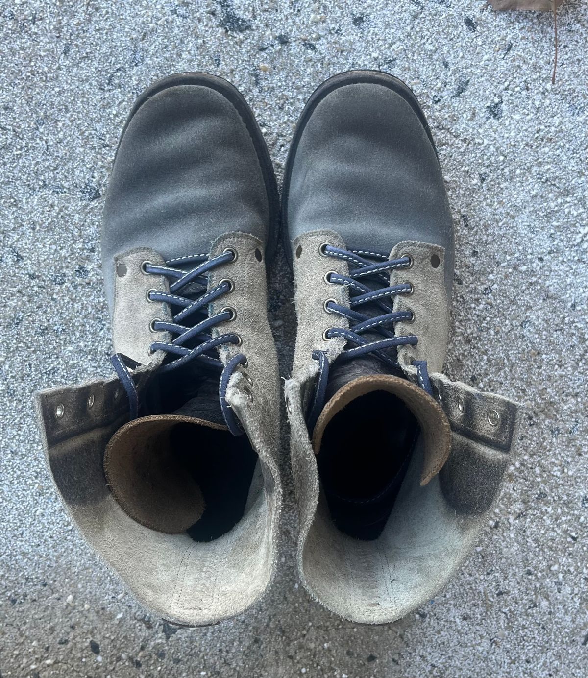 Photo by Emily on February 1, 2026 of the NF Bootmaker Belmont Boot in C.F. Stead Milkshake Desert Oasis Suede & C.F. Stead Flint Kudu & Horween Washed Black Chromexcel & C.F. Stead Storm Suede.