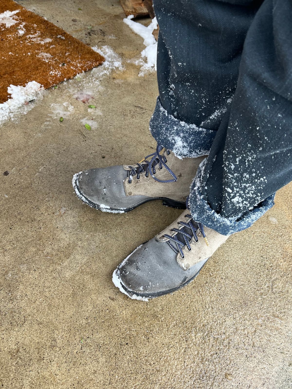 Photo by Emily on February 23, 2026 of the NF Bootmaker Belmont Boot in C.F. Stead Milkshake Desert Oasis Suede & C.F. Stead Flint Kudu & Horween Washed Black Chromexcel & C.F. Stead Storm Suede.