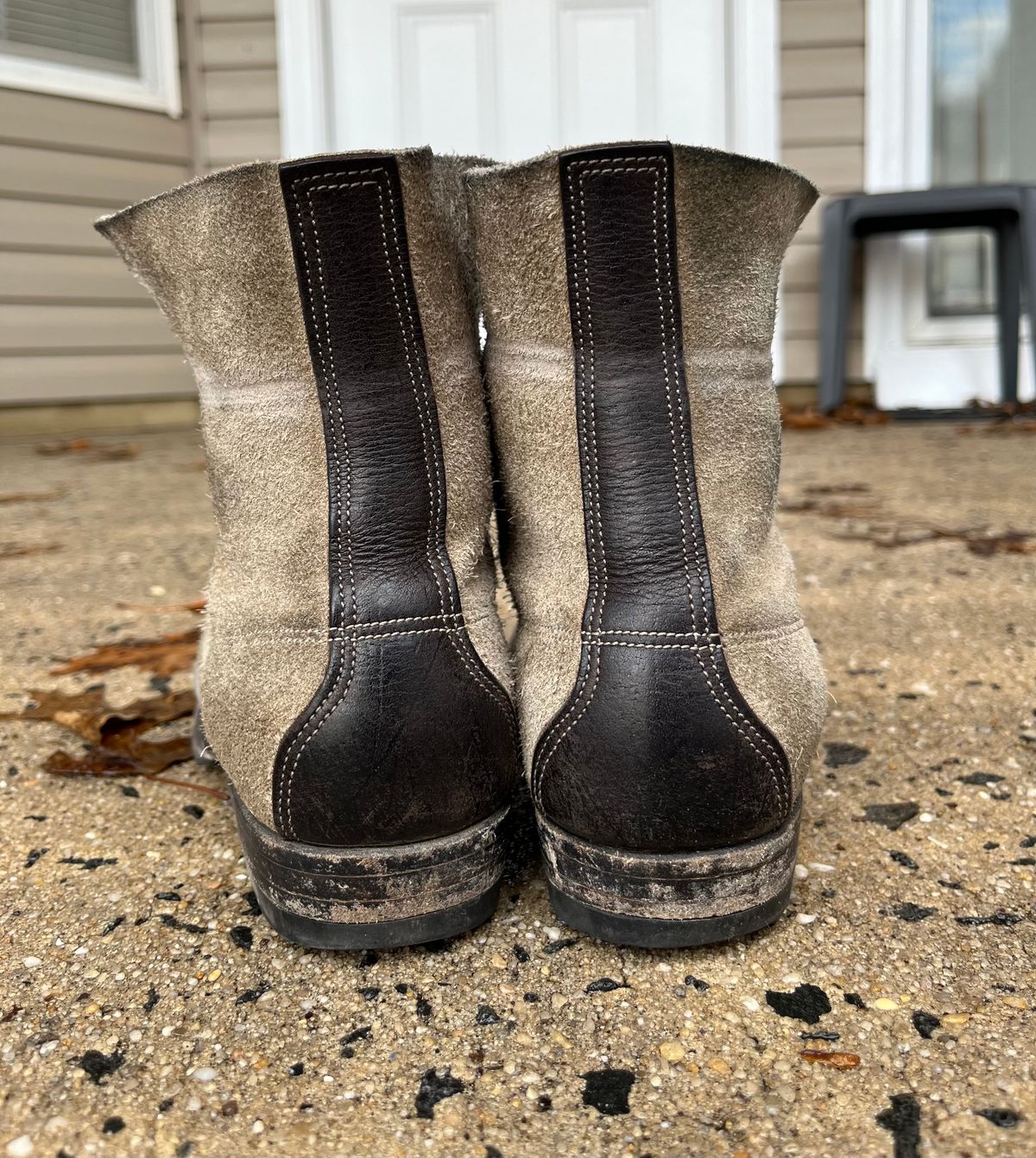 Photo by Emily on March 4, 2026 of the NF Bootmaker Belmont Boot in C.F. Stead Milkshake Desert Oasis Suede & C.F. Stead Flint Kudu & Horween Washed Black Chromexcel & C.F. Stead Storm Suede.