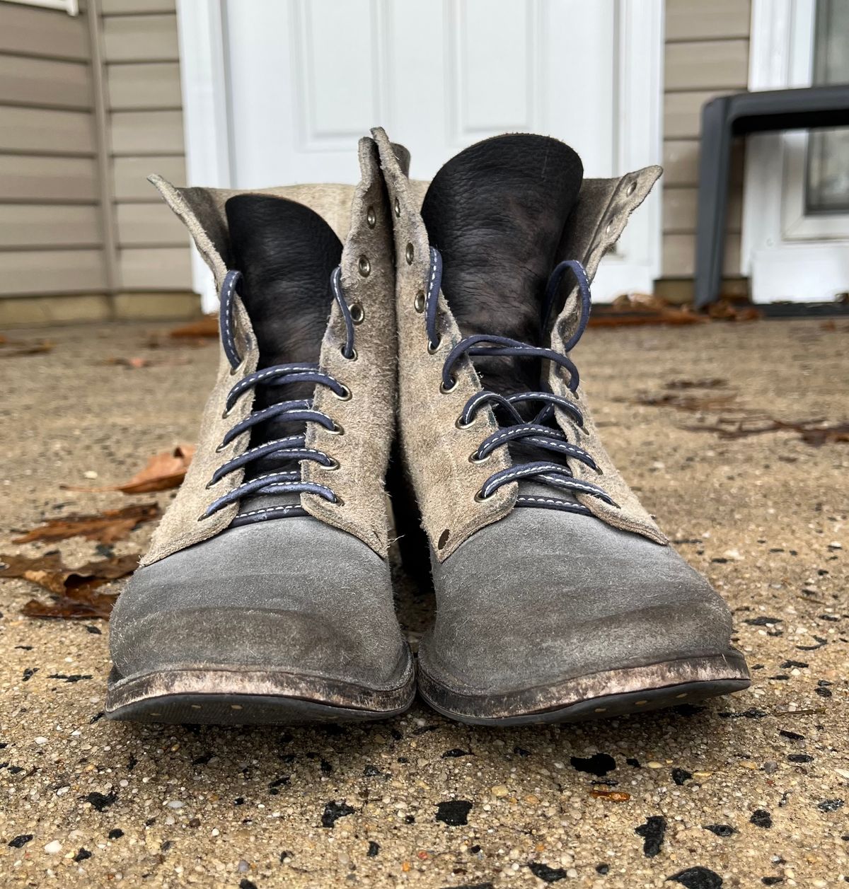 Photo by Emily on March 4, 2026 of the NF Bootmaker Belmont Boot in C.F. Stead Milkshake Desert Oasis Suede & C.F. Stead Flint Kudu & Horween Washed Black Chromexcel & C.F. Stead Storm Suede.