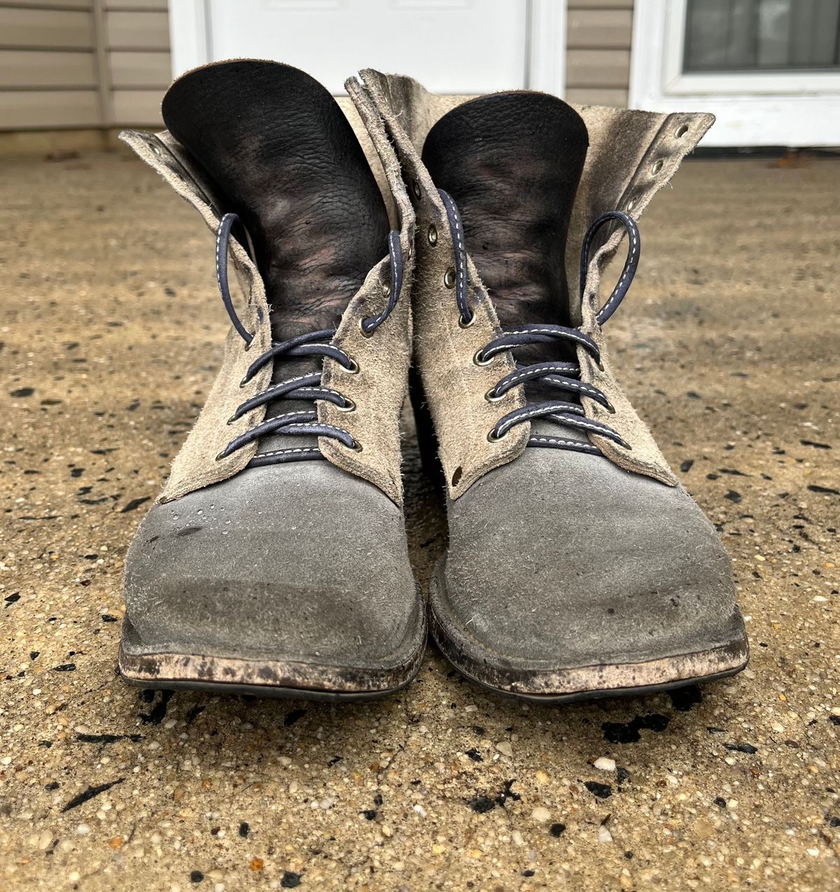Photo by Emily on April 5, 2026 of the NF Bootmaker Belmont Boot in C.F. Stead Milkshake Desert Oasis Suede & C.F. Stead Flint Kudu & Horween Washed Black Chromexcel & C.F. Stead Storm Suede.