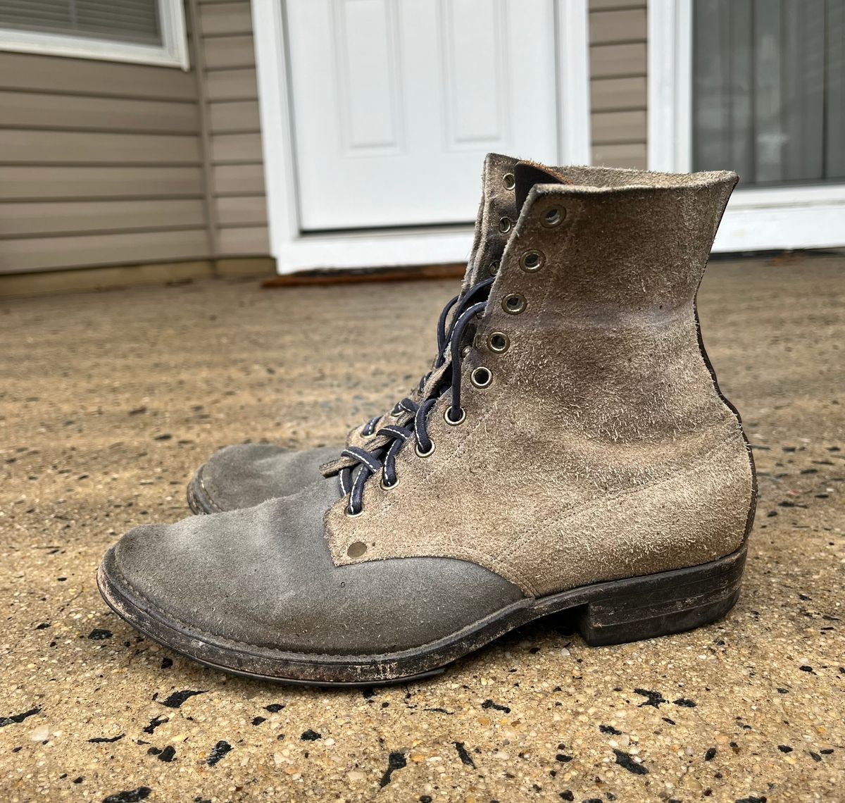 Photo by Emily on April 5, 2026 of the NF Bootmaker Belmont Boot in C.F. Stead Milkshake Desert Oasis Suede & C.F. Stead Flint Kudu & Horween Washed Black Chromexcel & C.F. Stead Storm Suede.