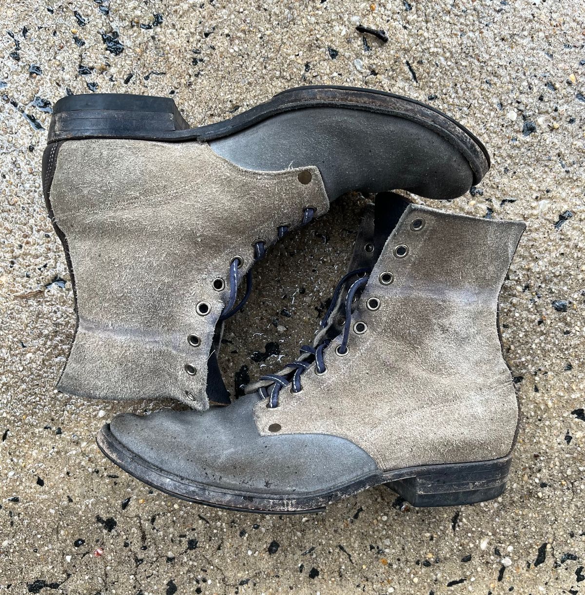 Photo by Emily on April 5, 2026 of the NF Bootmaker Belmont Boot in C.F. Stead Milkshake Desert Oasis Suede & C.F. Stead Flint Kudu & Horween Washed Black Chromexcel & C.F. Stead Storm Suede.