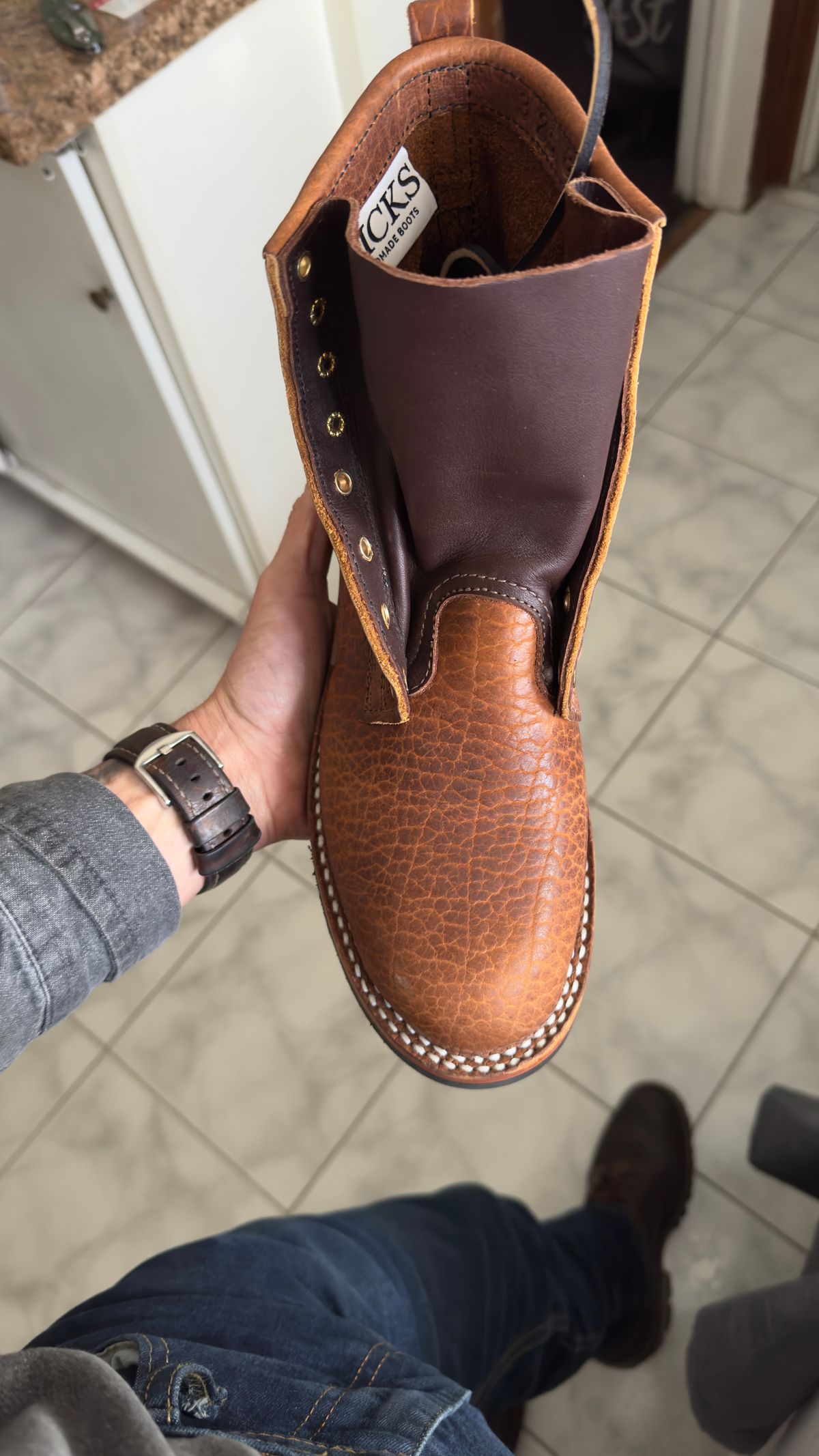 Photo by Josephjay21 on May 20, 2025 of the Nicks Handmade Boots Falcon HNW in Shrunken Bison Brown.