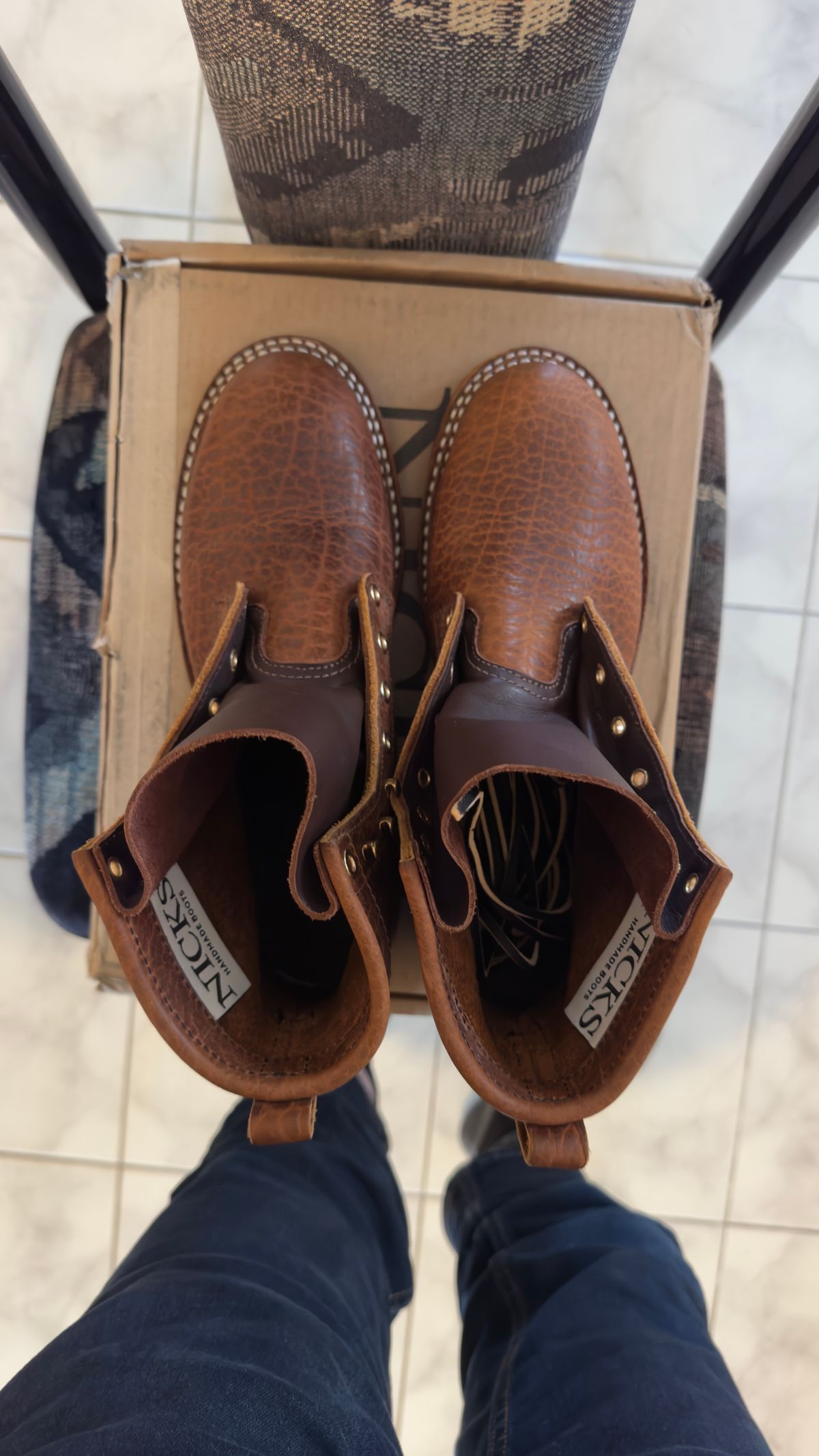 Photo by Josephjay21 on May 20, 2025 of the Nicks Handmade Boots Falcon HNW in Shrunken Bison Brown.