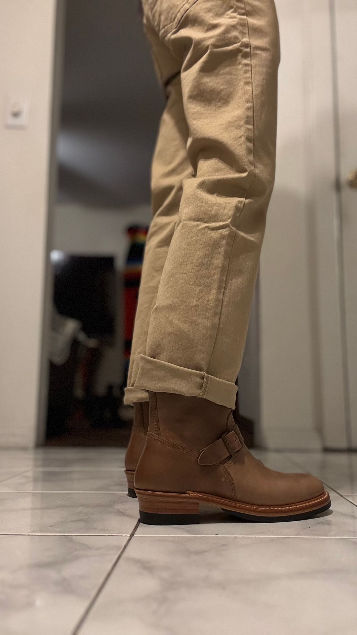 Photo by Josephjay21 on January 29, 2025 of the John Lofgren Wabash Engineer Boots in Horween Natural Chromexcel.