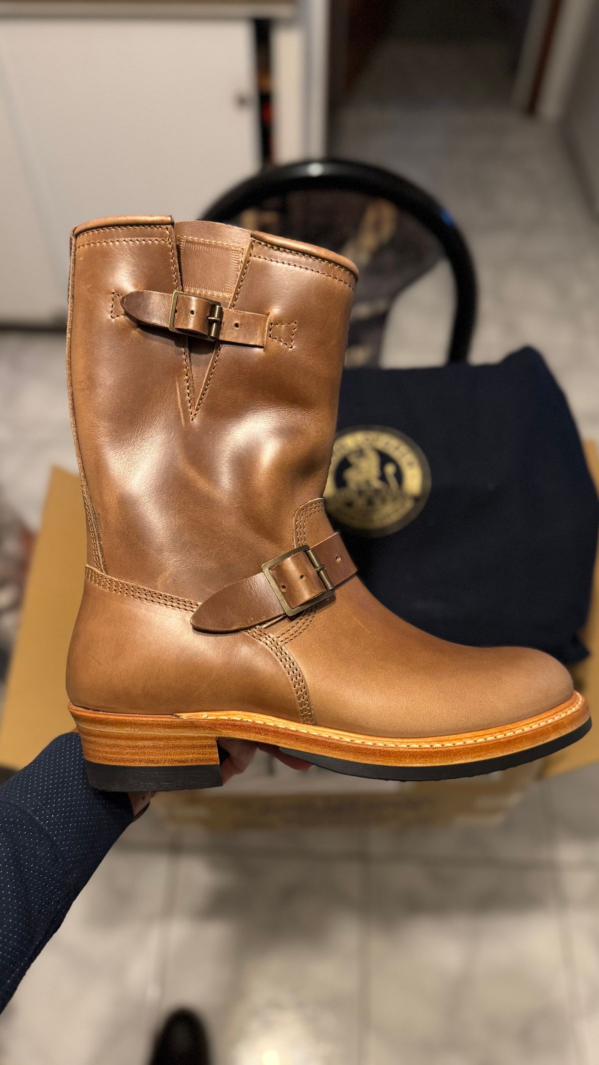 Photo by Josephjay21 on January 29, 2025 of the John Lofgren Wabash Engineer Boots in Horween Natural Chromexcel.