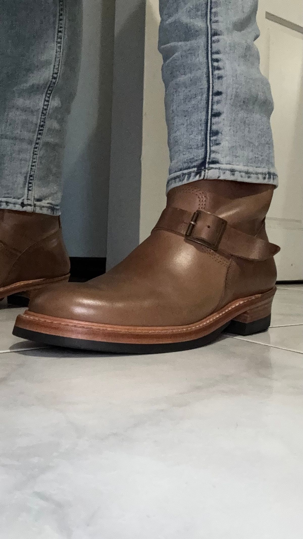 Photo by Josephjay21 on March 23, 2025 of the John Lofgren Wabash Engineer Boots in Horween Natural Chromexcel.