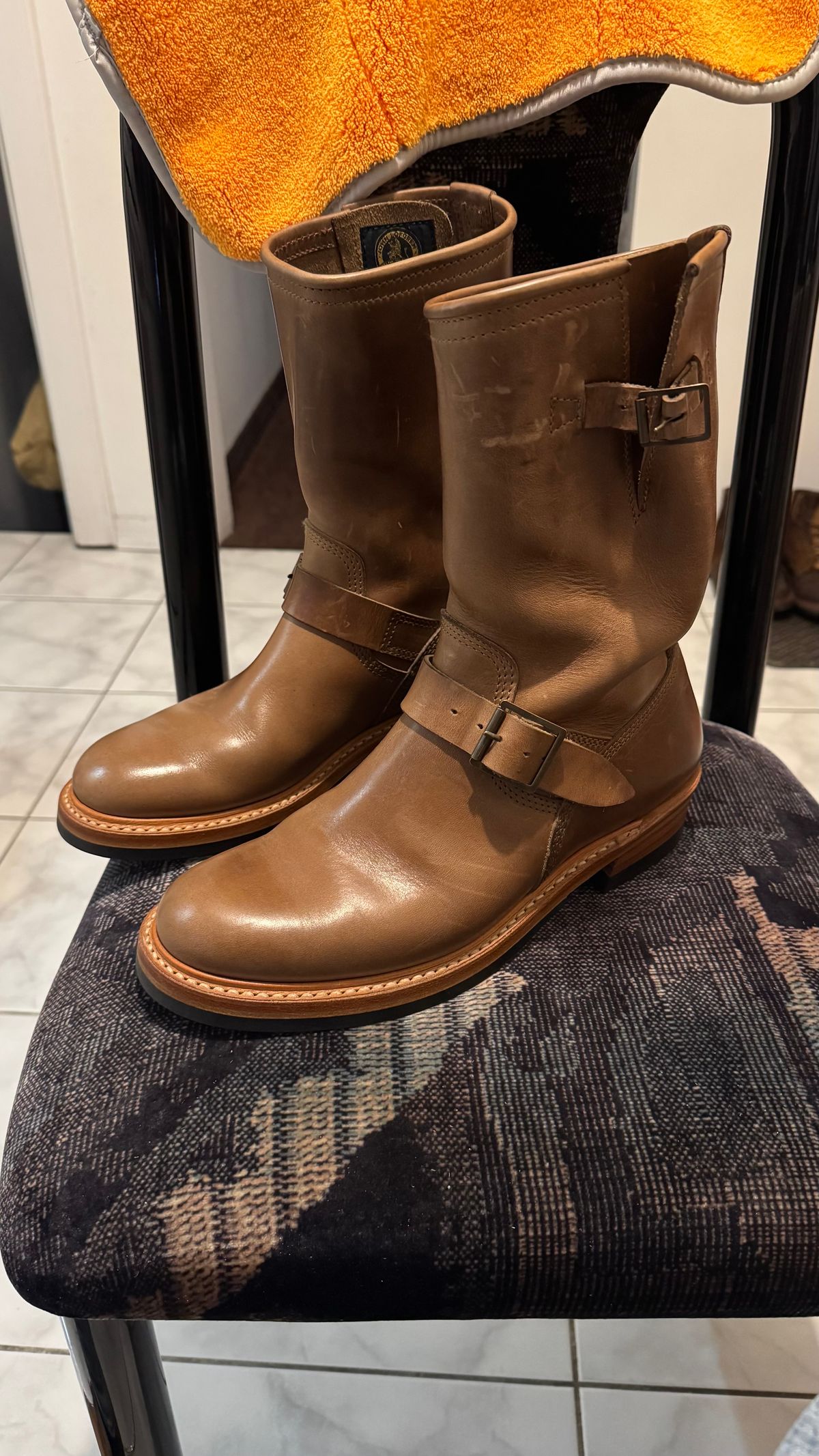 Photo by Josephjay21 on March 30, 2025 of the John Lofgren Wabash Engineer Boots in Horween Natural Chromexcel.
