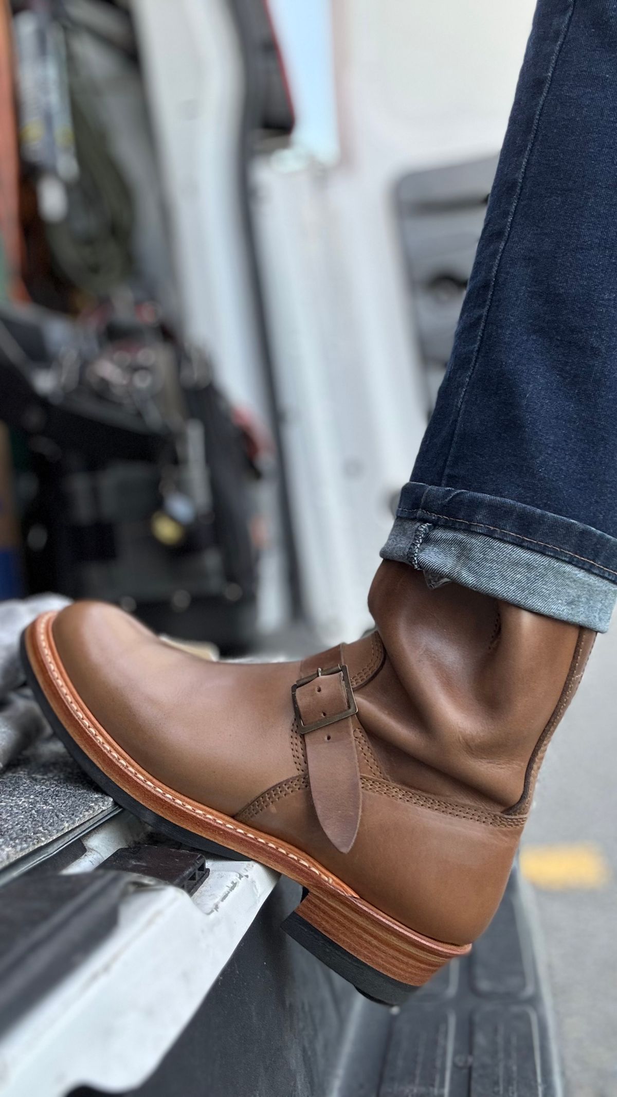 Photo by Josephjay21 on April 18, 2025 of the John Lofgren Wabash Engineer Boots in Horween Natural Chromexcel.
