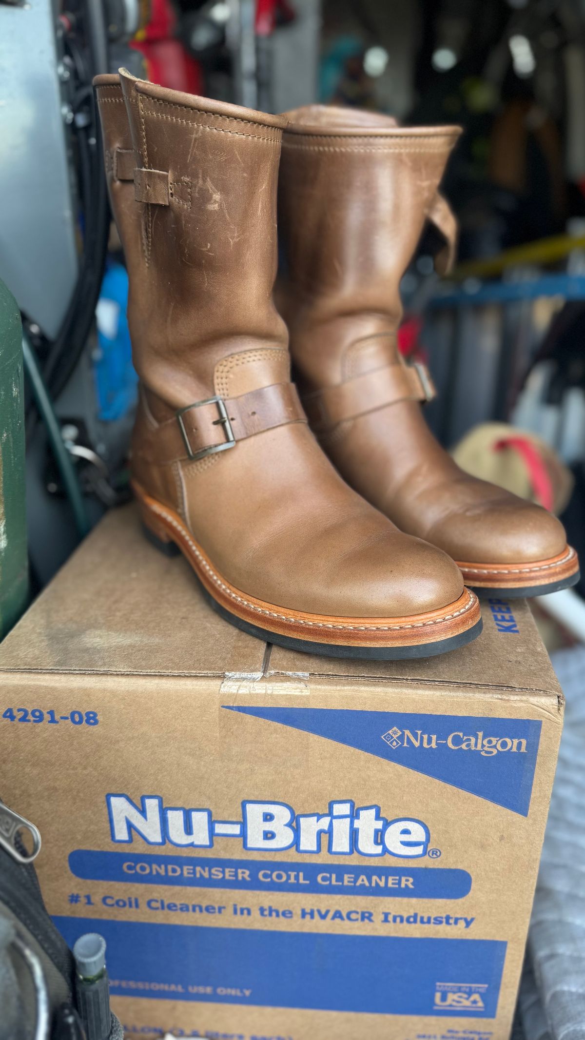 Photo by Josephjay21 on April 18, 2025 of the John Lofgren Wabash Engineer Boots in Horween Natural Chromexcel.