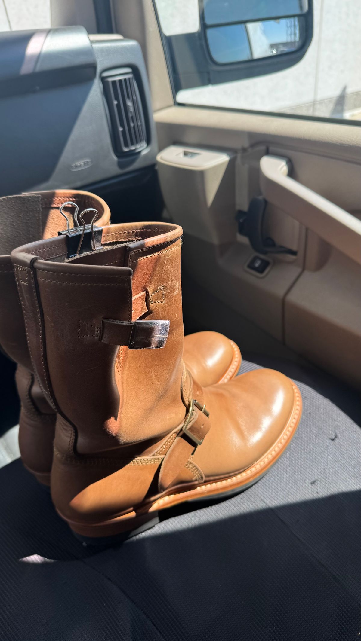 Photo by Josephjay21 on April 18, 2025 of the John Lofgren Wabash Engineer Boots in Horween Natural Chromexcel.