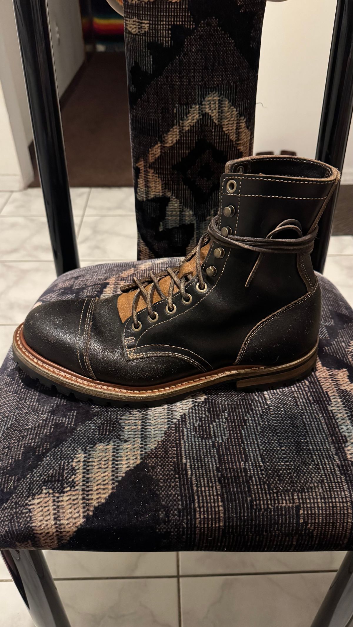 Photo by Josephjay21 on April 5, 2025 of the Truman Upland Boot in Horween Black Waxed Flesh.
