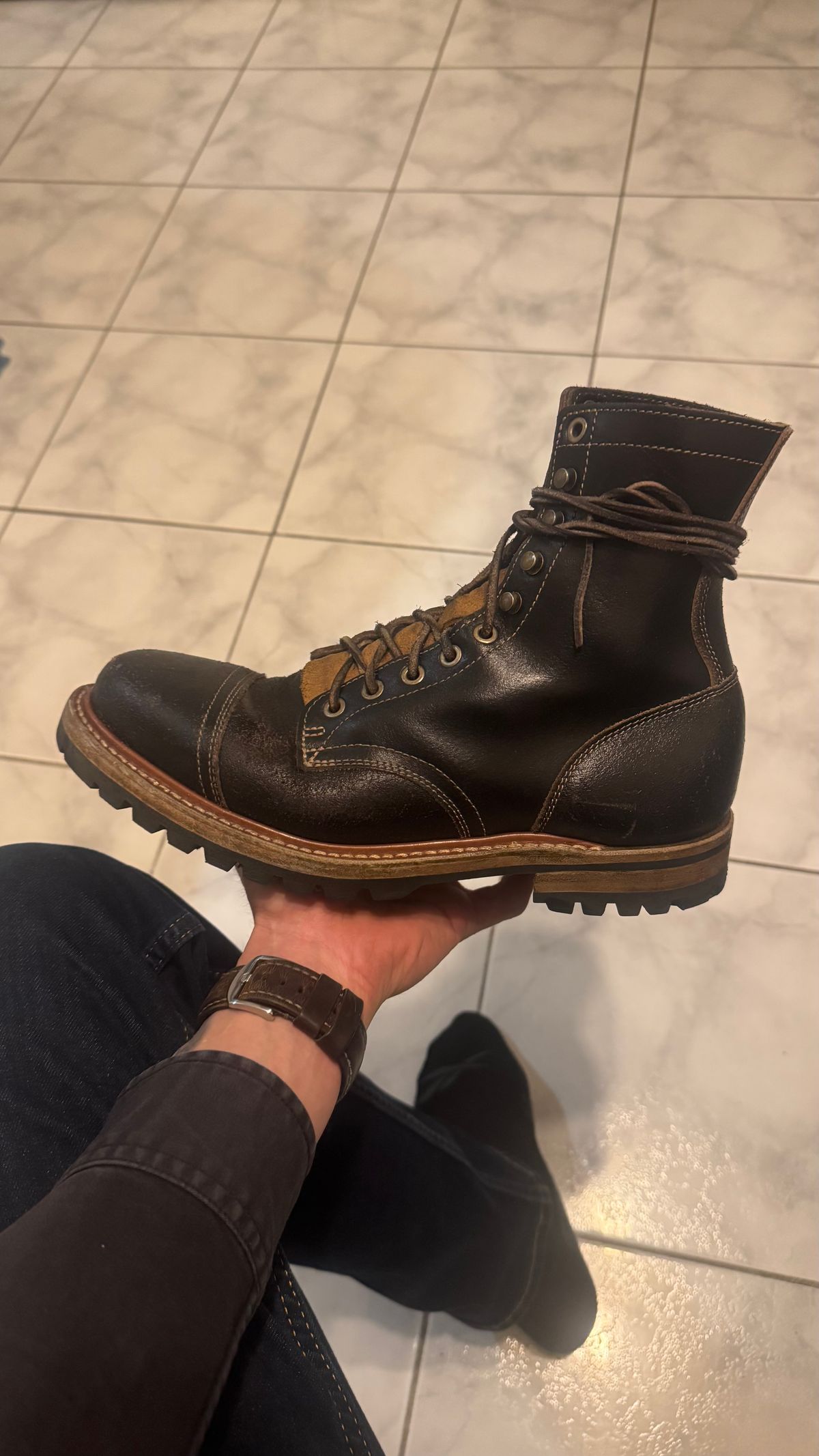 Photo by Josephjay21 on April 17, 2025 of the Truman Upland Boot in Horween Black Waxed Flesh.