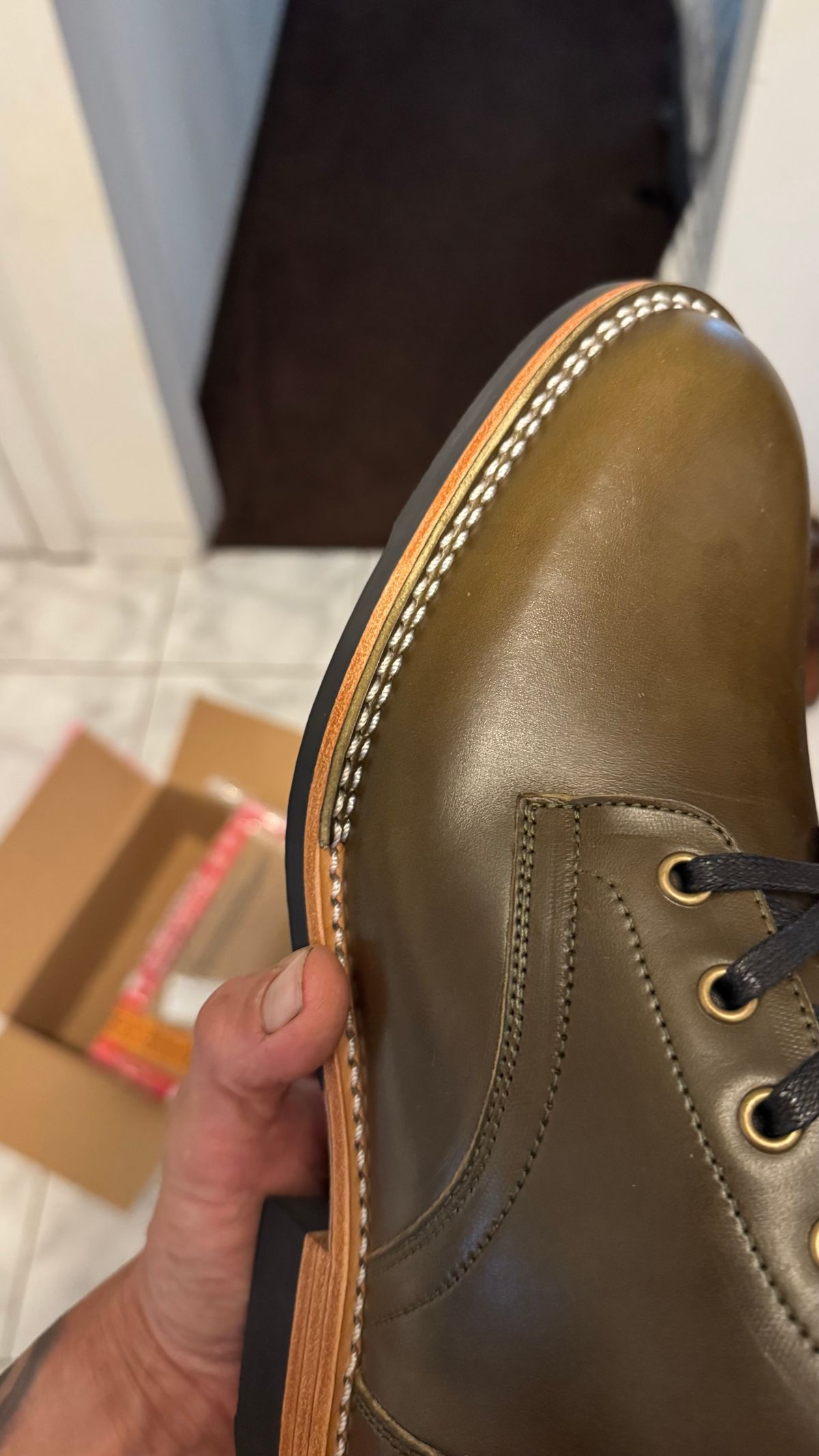 Photo by Josephjay21 on June 26, 2025 of the Junkard SC Plain Toe in Maryam Olive Horsebutt.