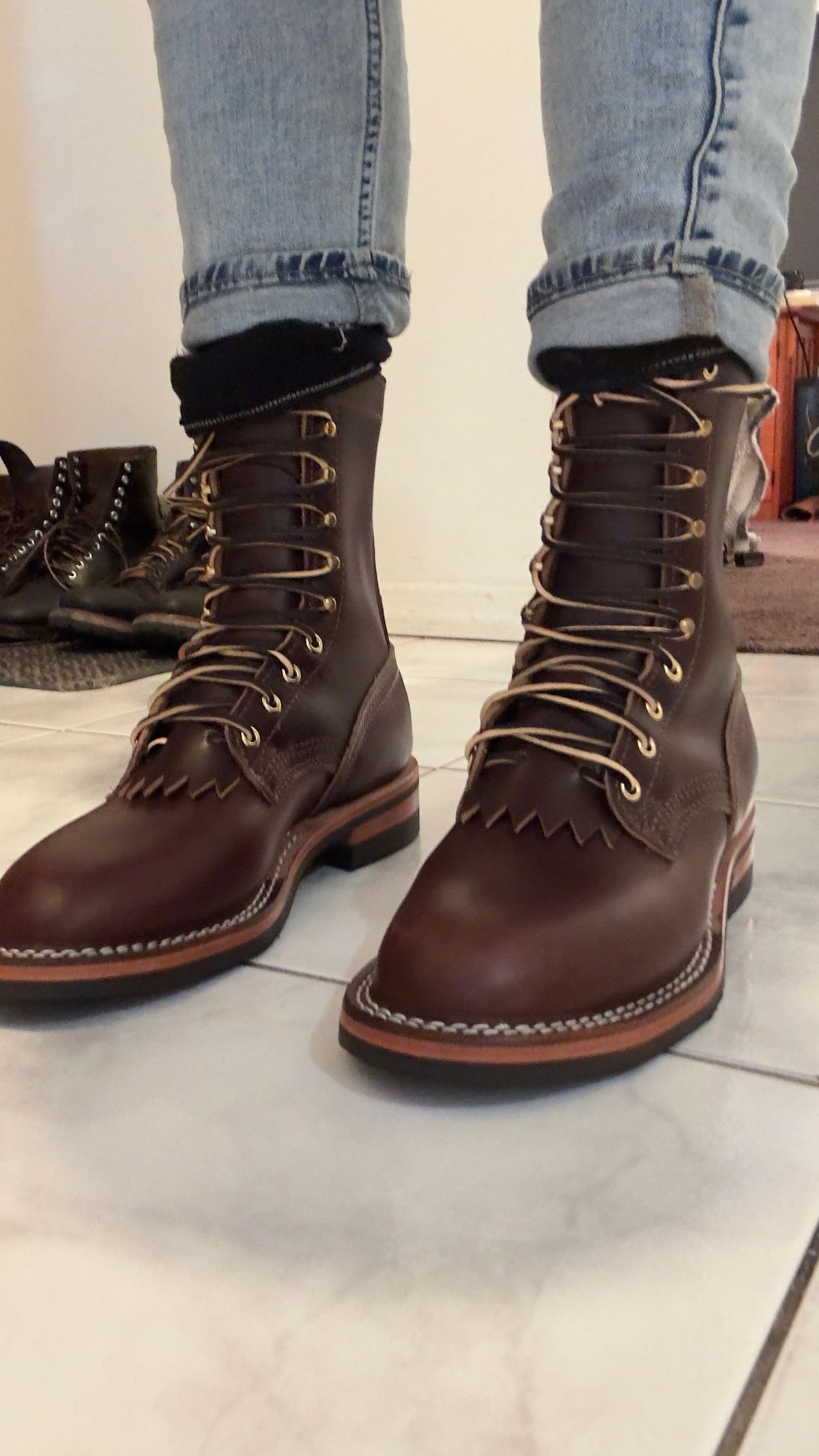 Photo by Josephjay21 on June 24, 2025 of the Nicks Handmade Boots Ranger in 64 Double Shot Brown.