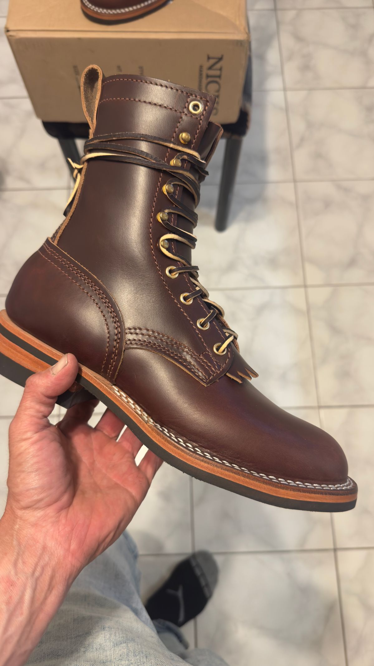 Photo by Josephjay21 on June 25, 2025 of the Nicks Handmade Boots Ranger in 64 Double Shot Brown.