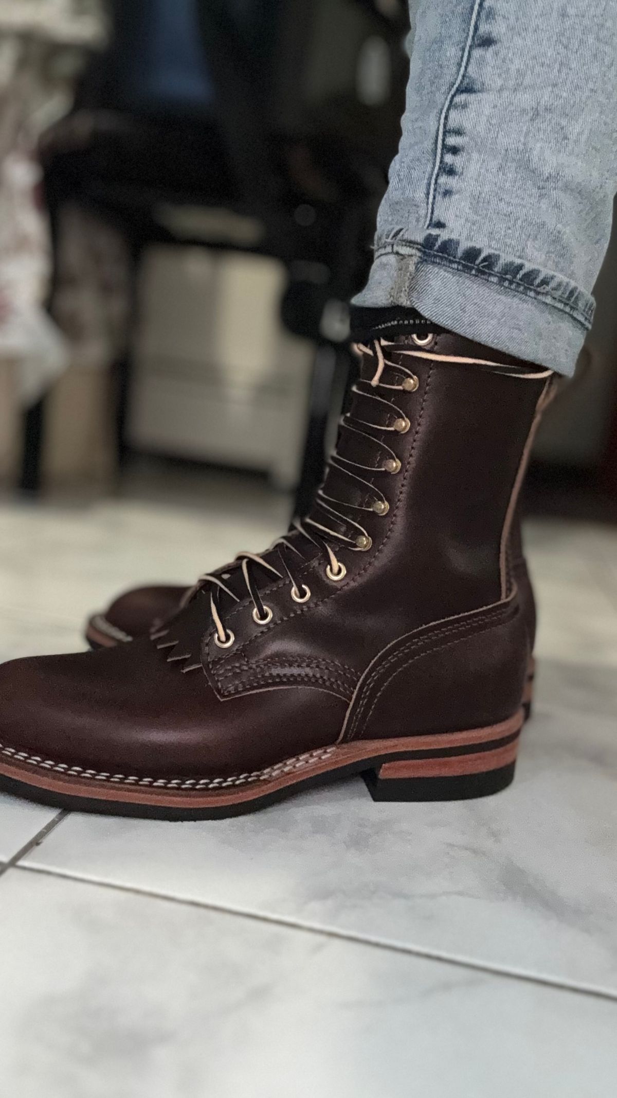 Photo by Josephjay21 on June 24, 2025 of the Nicks Handmade Boots Ranger in 64 Double Shot Brown.
