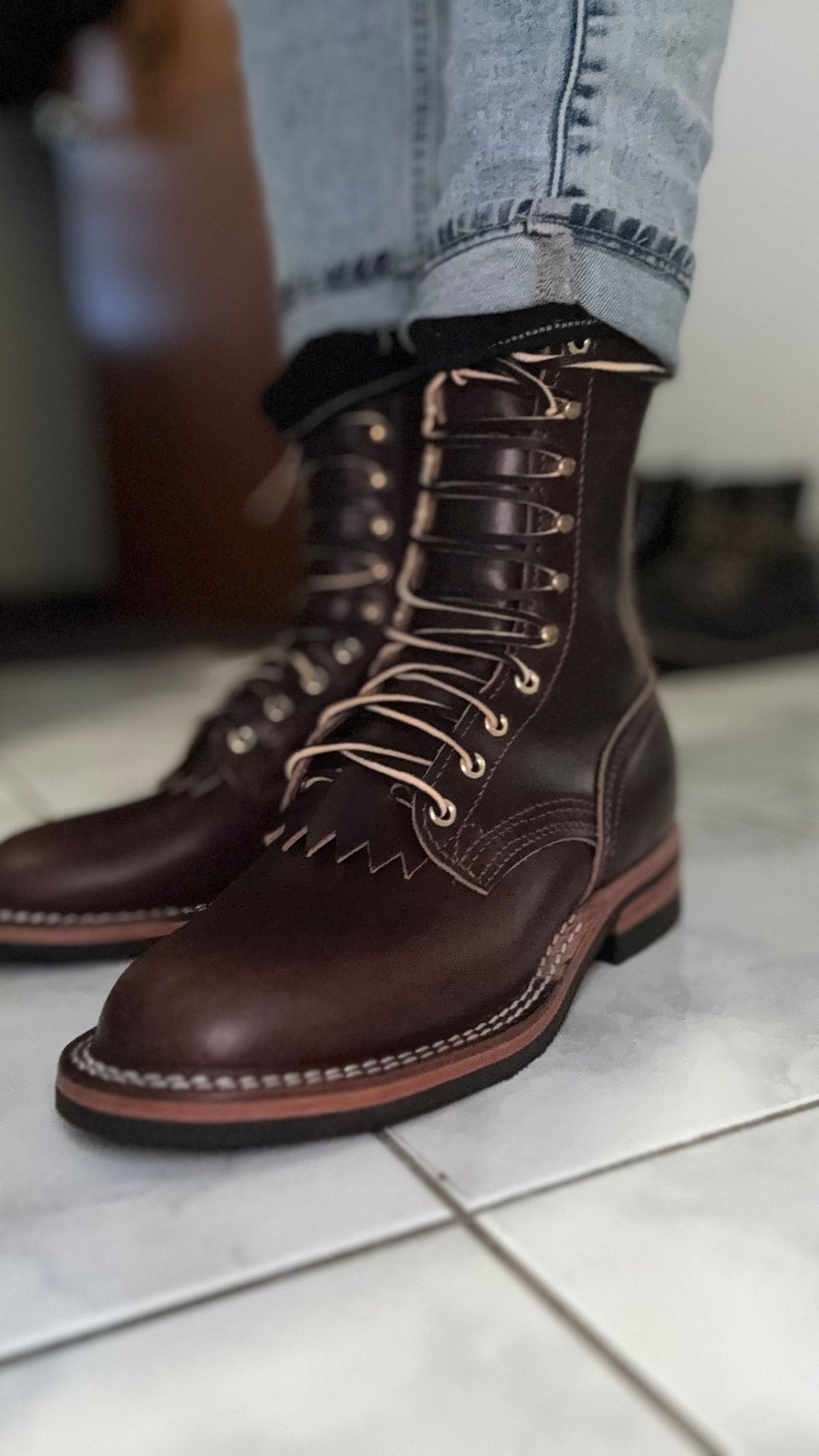 Photo by Josephjay21 on June 24, 2025 of the Nicks Handmade Boots Ranger in 64 Double Shot Brown.
