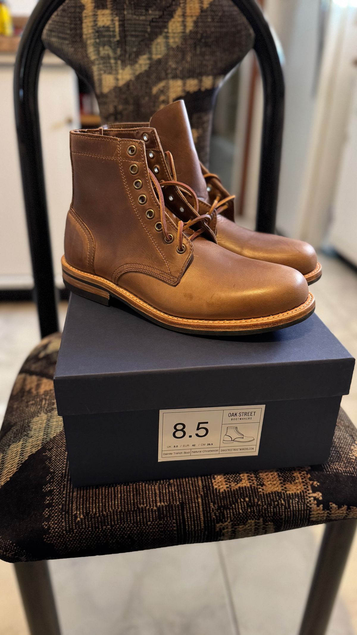 Photo by Josephjay21 on March 25, 2025 of the Oak Street Bootmakers Trench Boot in Horween Natural Chromexcel.