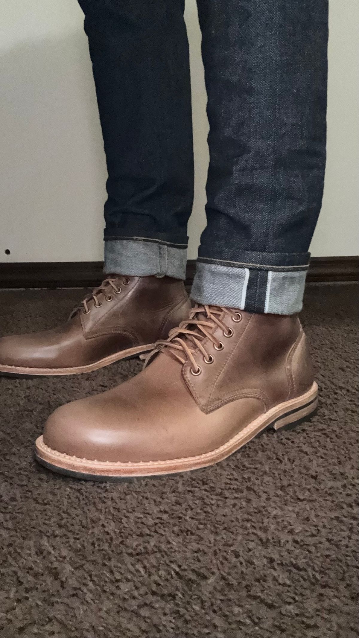Photo by Josephjay21 on March 25, 2025 of the Oak Street Bootmakers Trench Boot in Horween Natural Chromexcel.