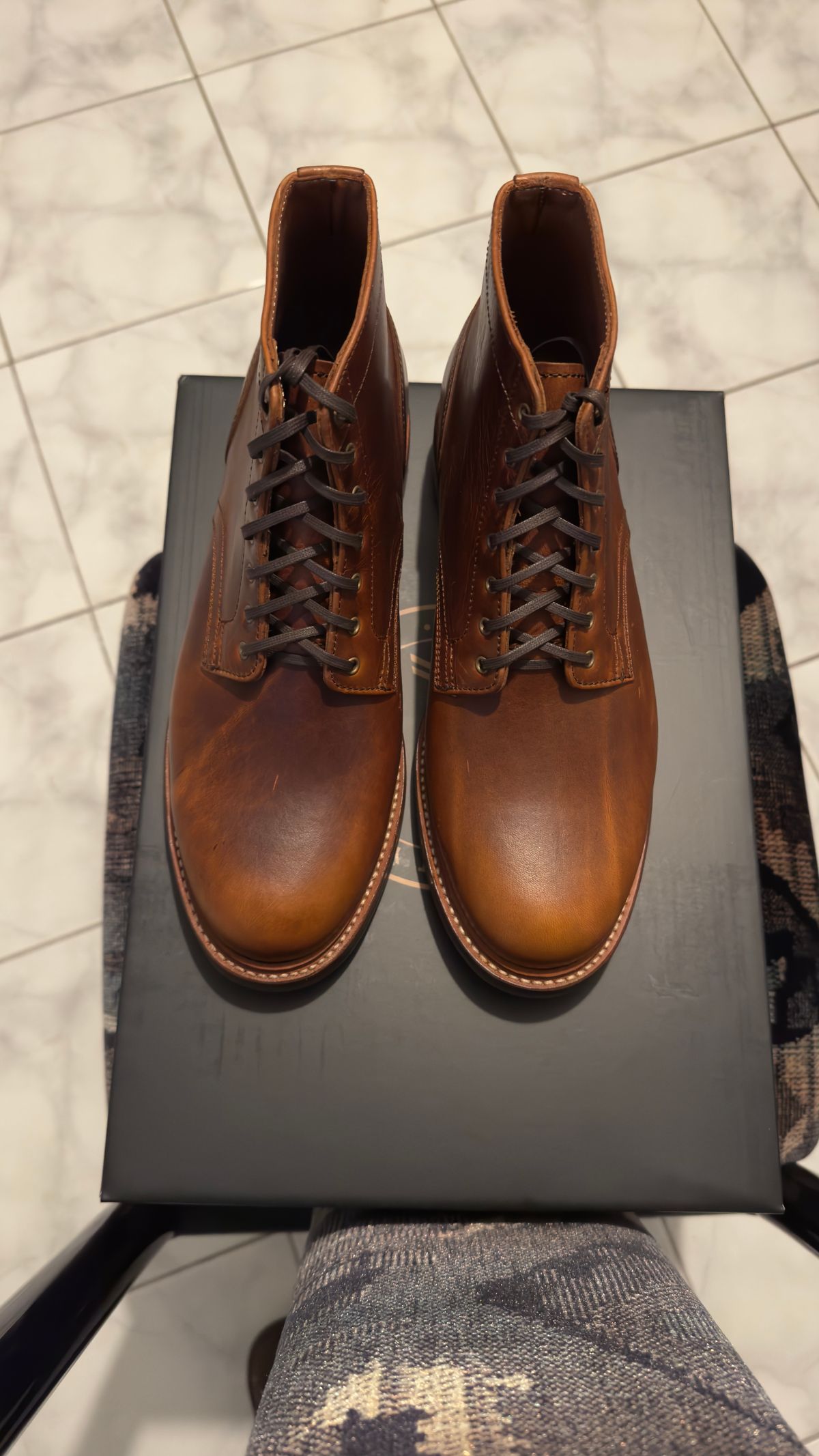 Photo by Josephjay21 on May 8, 2025 of the Caswell Boot Company Lisbon in C.F. Stead Caramel Classic Oiled Shoulder.