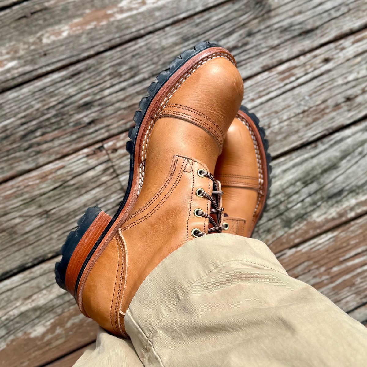 Photo by Ed on September 20, 2025 of the Nicks MTO in Horween Light Natural Dublin.