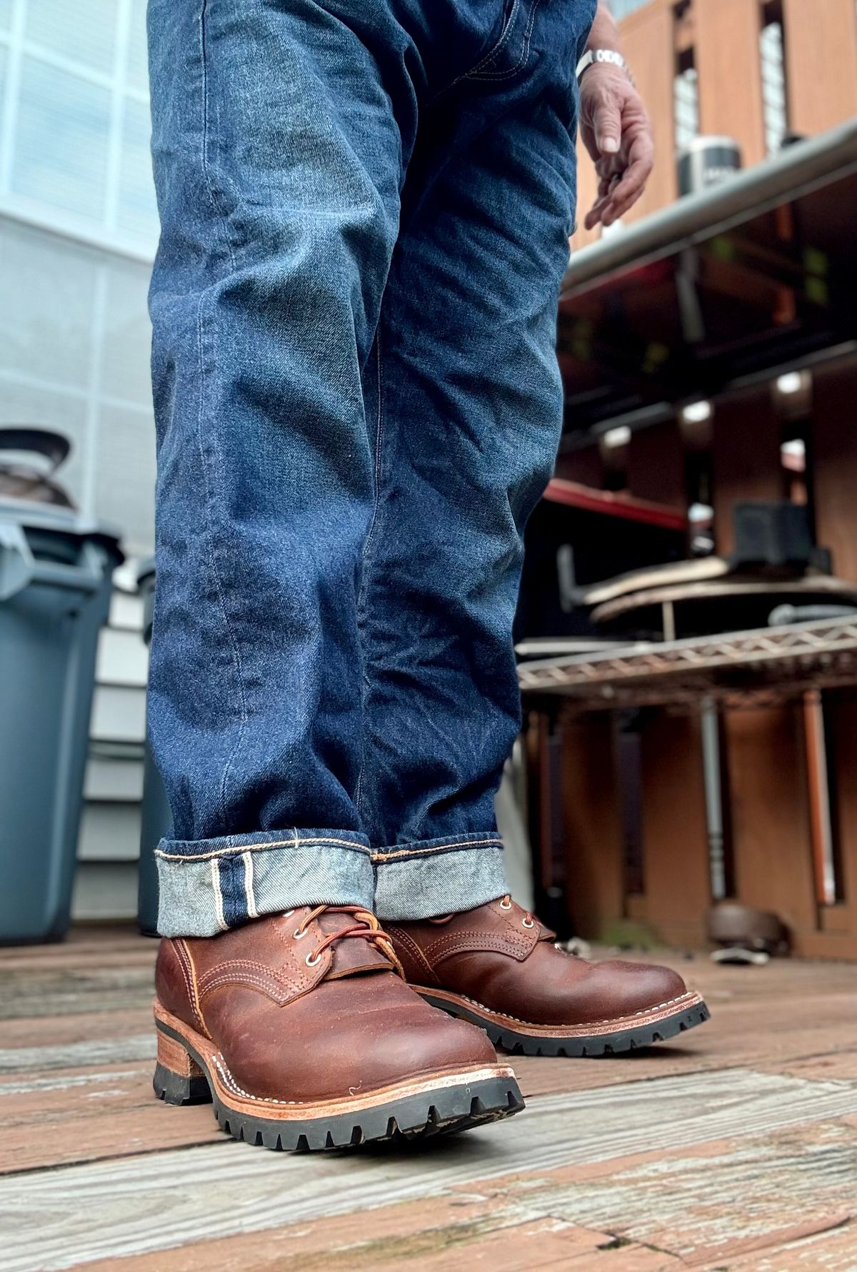 Photo by Ed on August 1, 2025 of the Nicks Urban Logger in Horween Orange Predator.