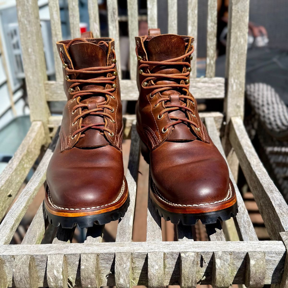 Photo by Ed on August 23, 2025 of the Nicks Urban Logger in Horween Orange Predator.