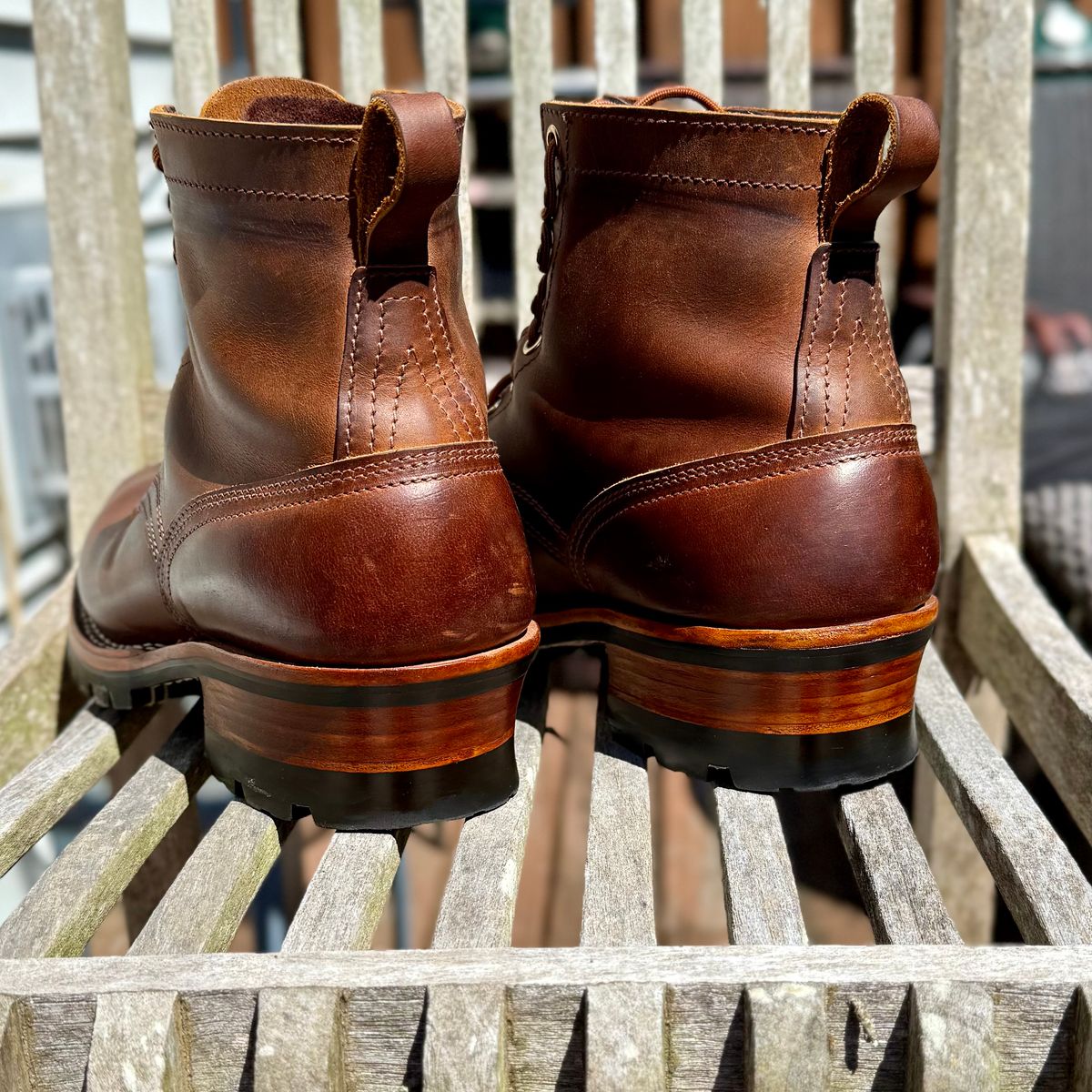 Photo by Ed on August 23, 2025 of the Nicks Urban Logger in Horween Orange Predator.