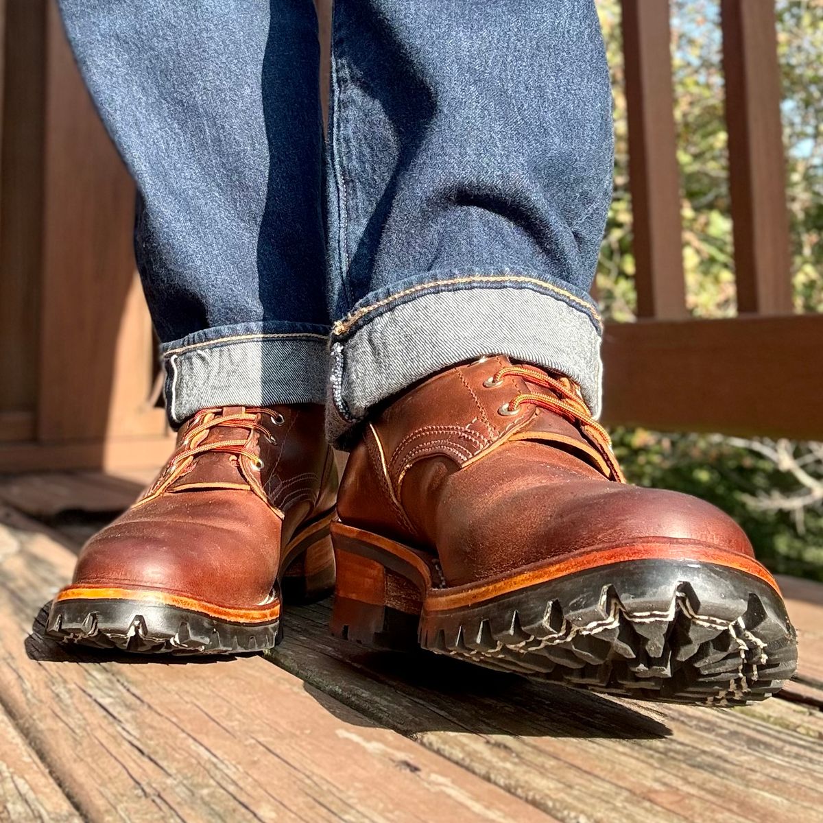 Photo by Ed on September 21, 2025 of the Nicks Urban Logger in Horween Orange Predator.