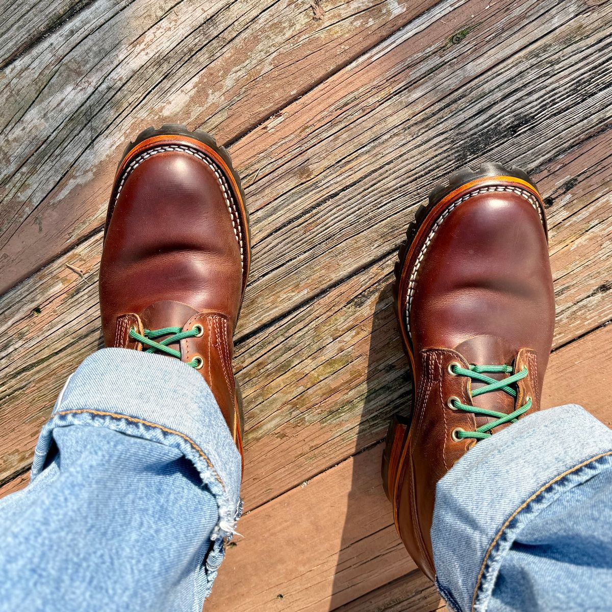 Photo by Ed on January 4, 2026 of the Nicks Urban Logger in Horween Orange Predator.