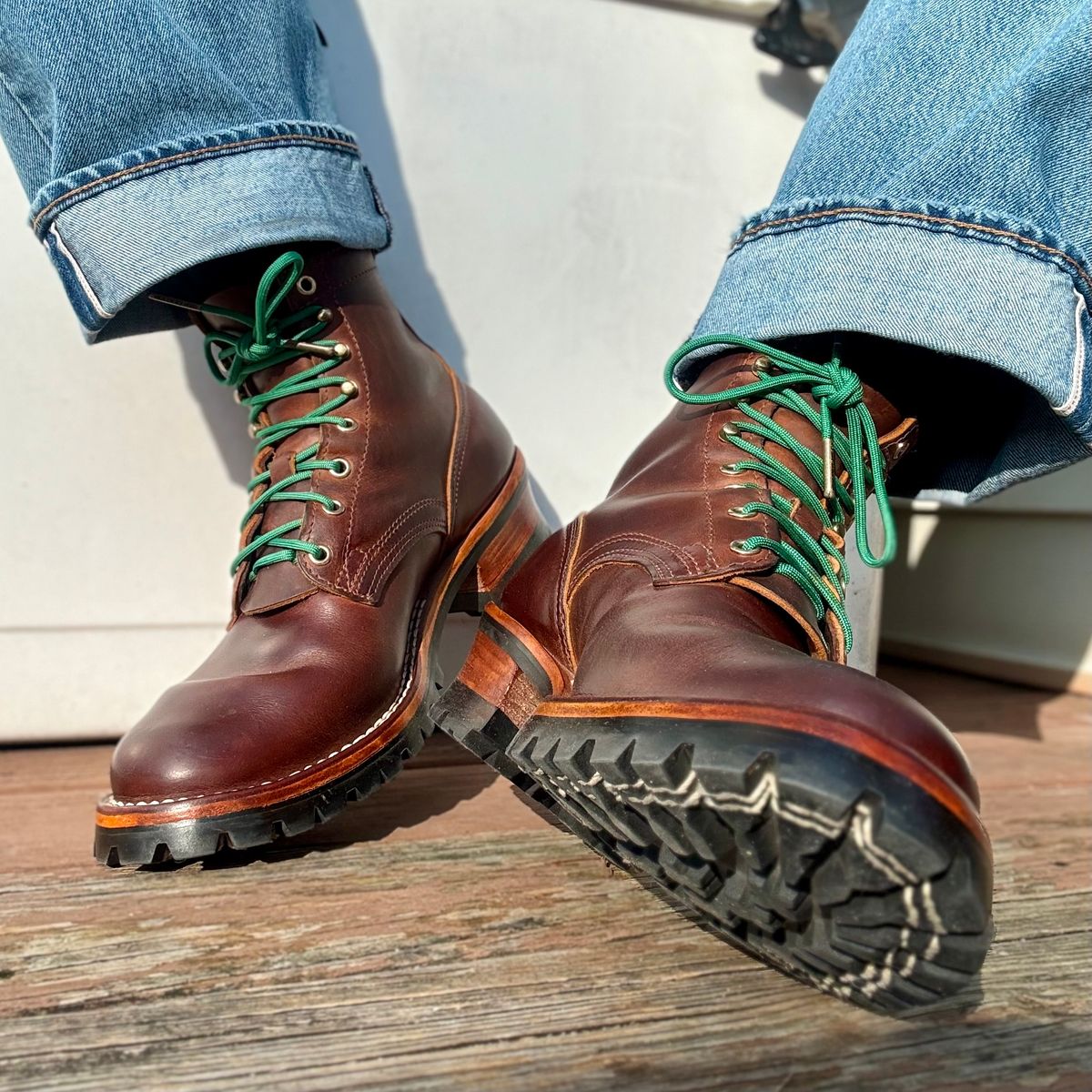 Photo by Ed on January 4, 2026 of the Nicks Urban Logger in Horween Orange Predator.