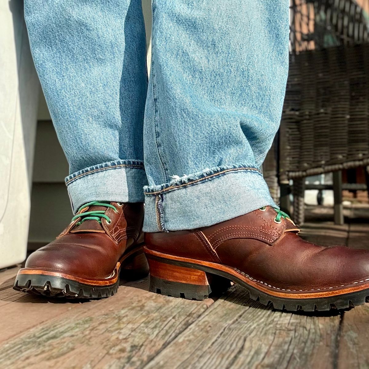 Photo by Ed on January 4, 2026 of the Nicks Urban Logger in Horween Orange Predator.