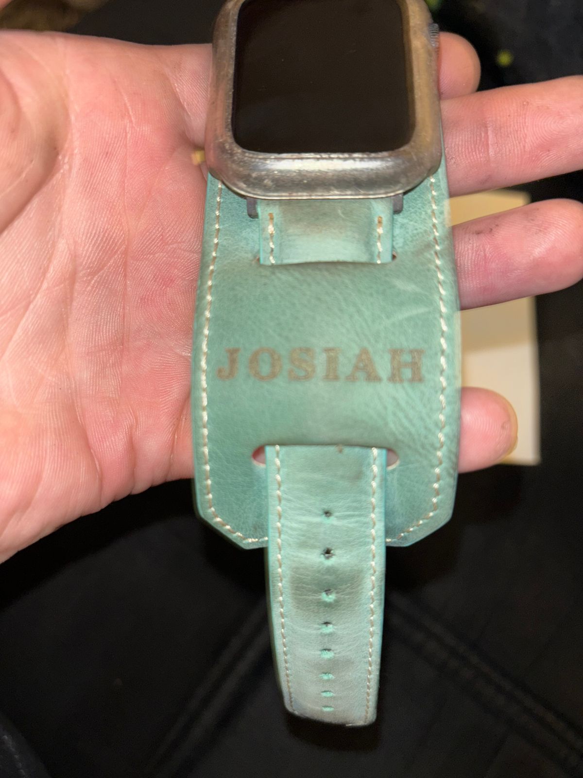 Photo by mylordchanel on November 4, 2025 of the Etsy Apple Watch Strap in Turqoise Cowhide.