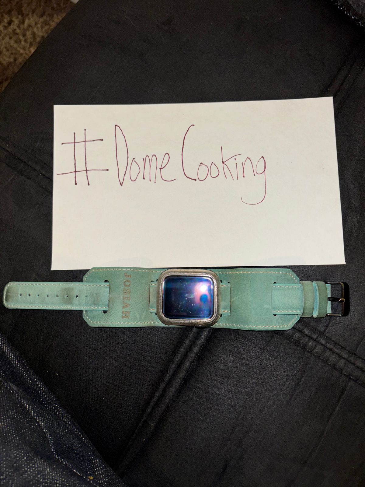 Photo by mylordchanel on November 4, 2025 of the Etsy Apple Watch Strap in Turqoise Cowhide.