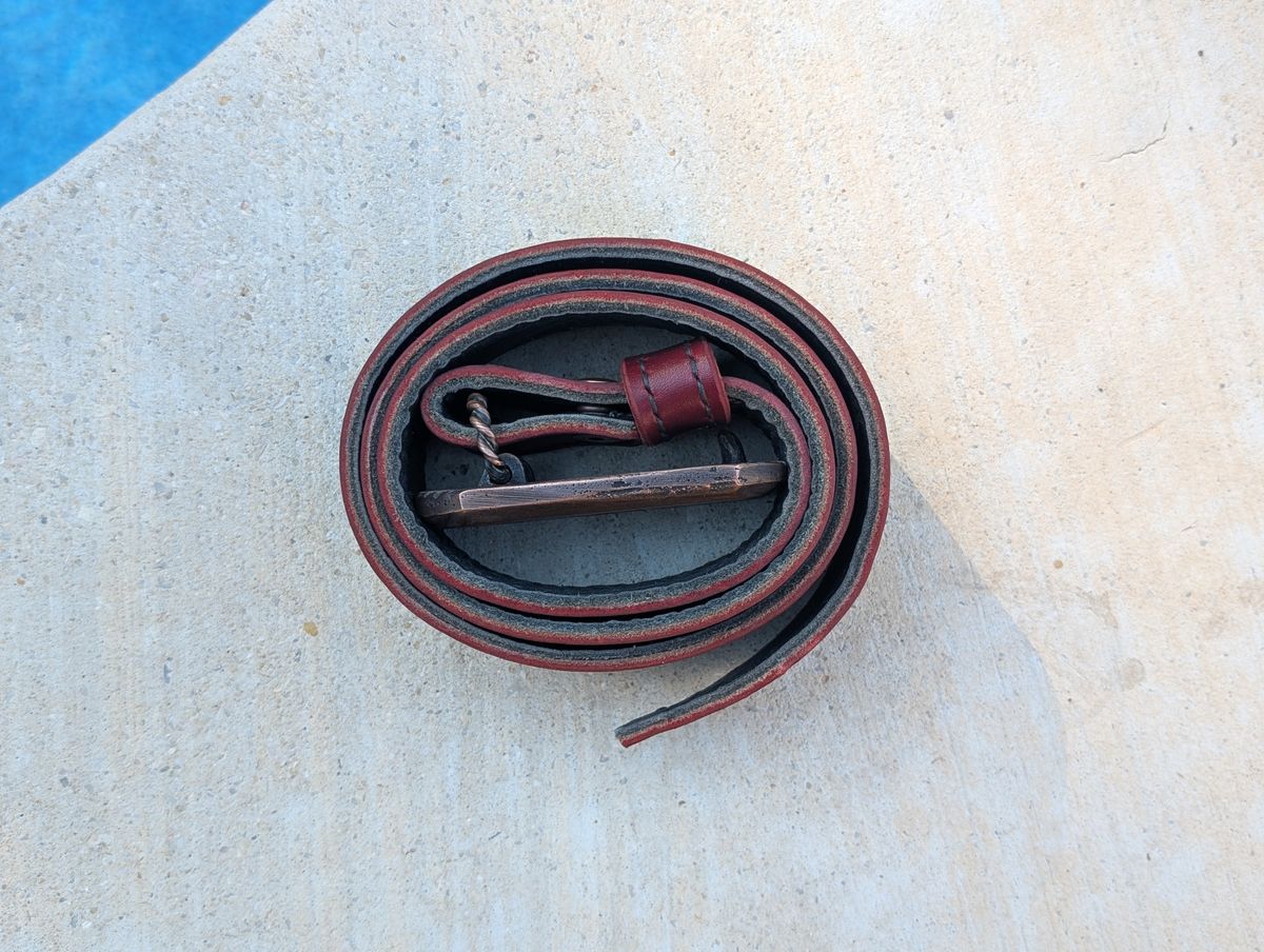 Photo by rayminazzi on September 30, 2025 of the Self-Made Picket Belt in Wickett & Craig Crimson Double Stuffed.