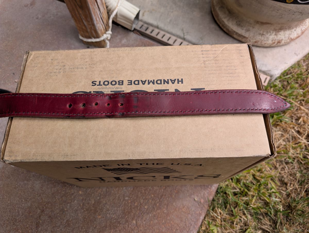 Photo by rayminazzi on November 1, 2025 of the Self-Made Picket Belt in Wickett & Craig Crimson Double Stuffed.