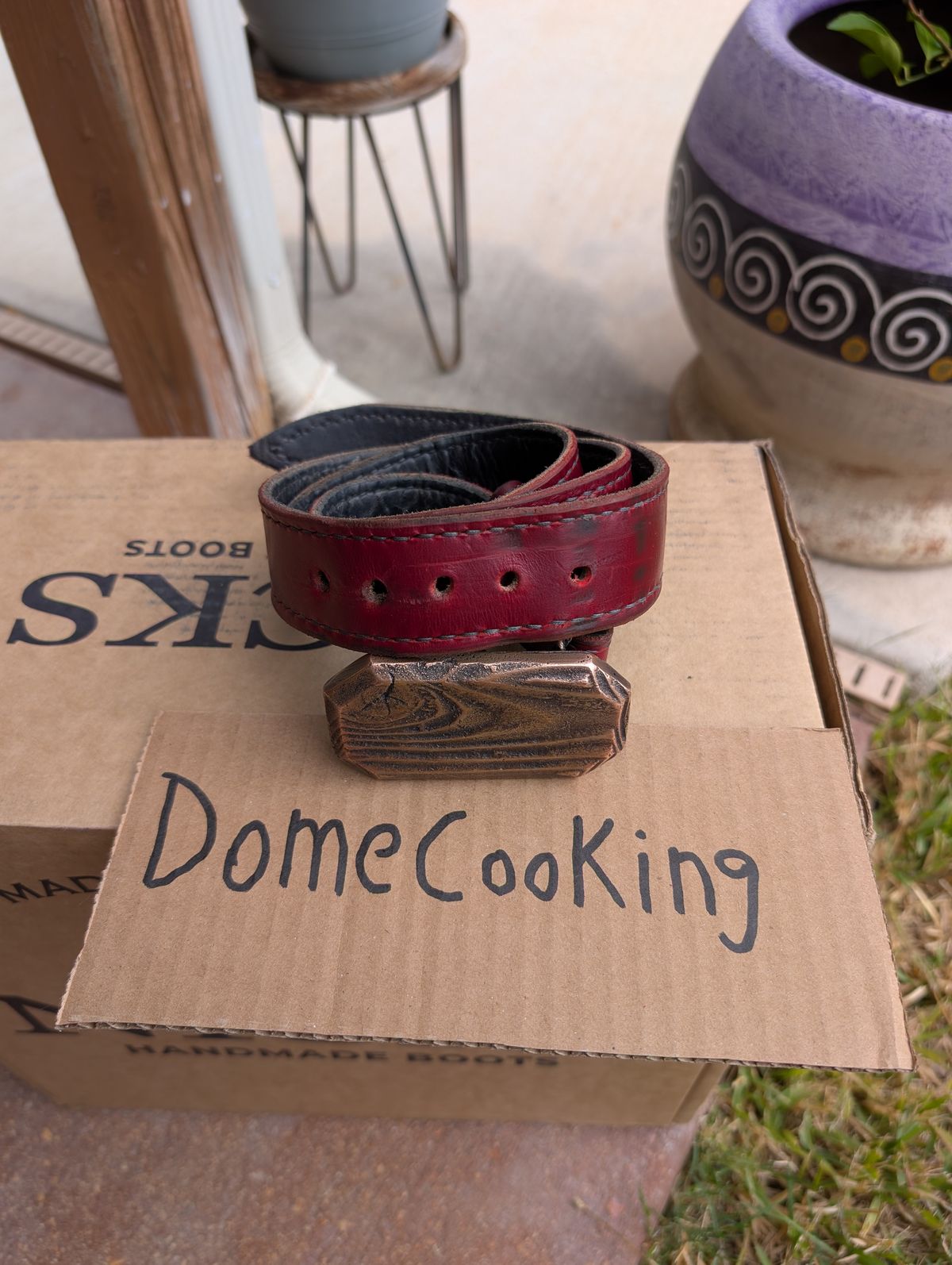 Photo by rayminazzi on November 1, 2025 of the Self-Made Picket Belt in Wickett & Craig Crimson Double Stuffed.