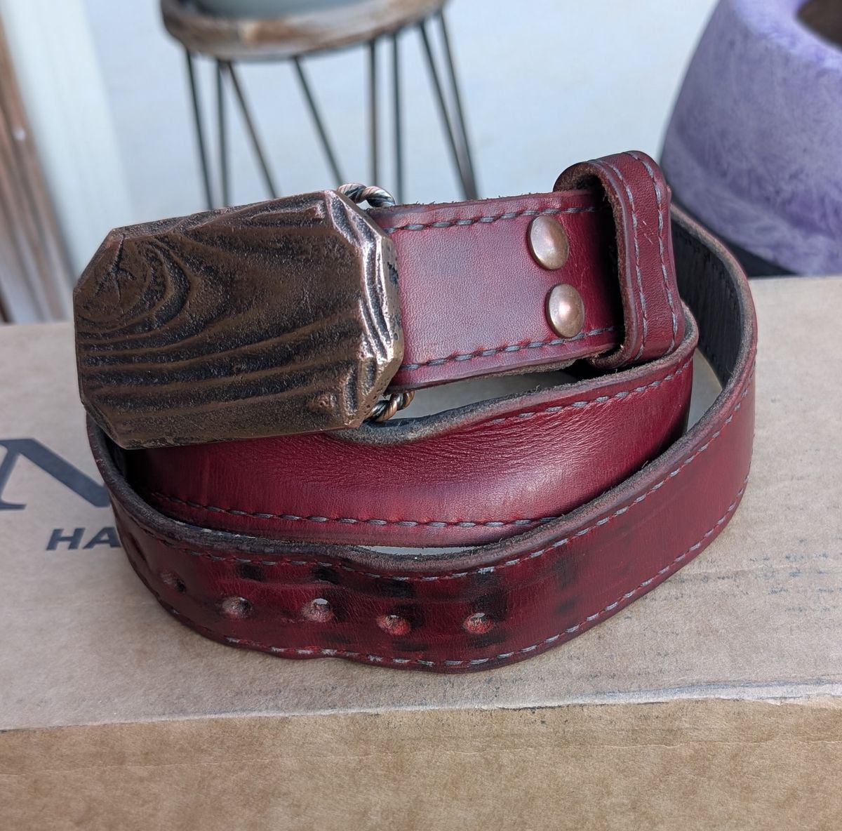 Photo by undertension on January 2, 2026 of the Self-Made Picket Belt in Wickett & Craig Crimson Double Stuffed.